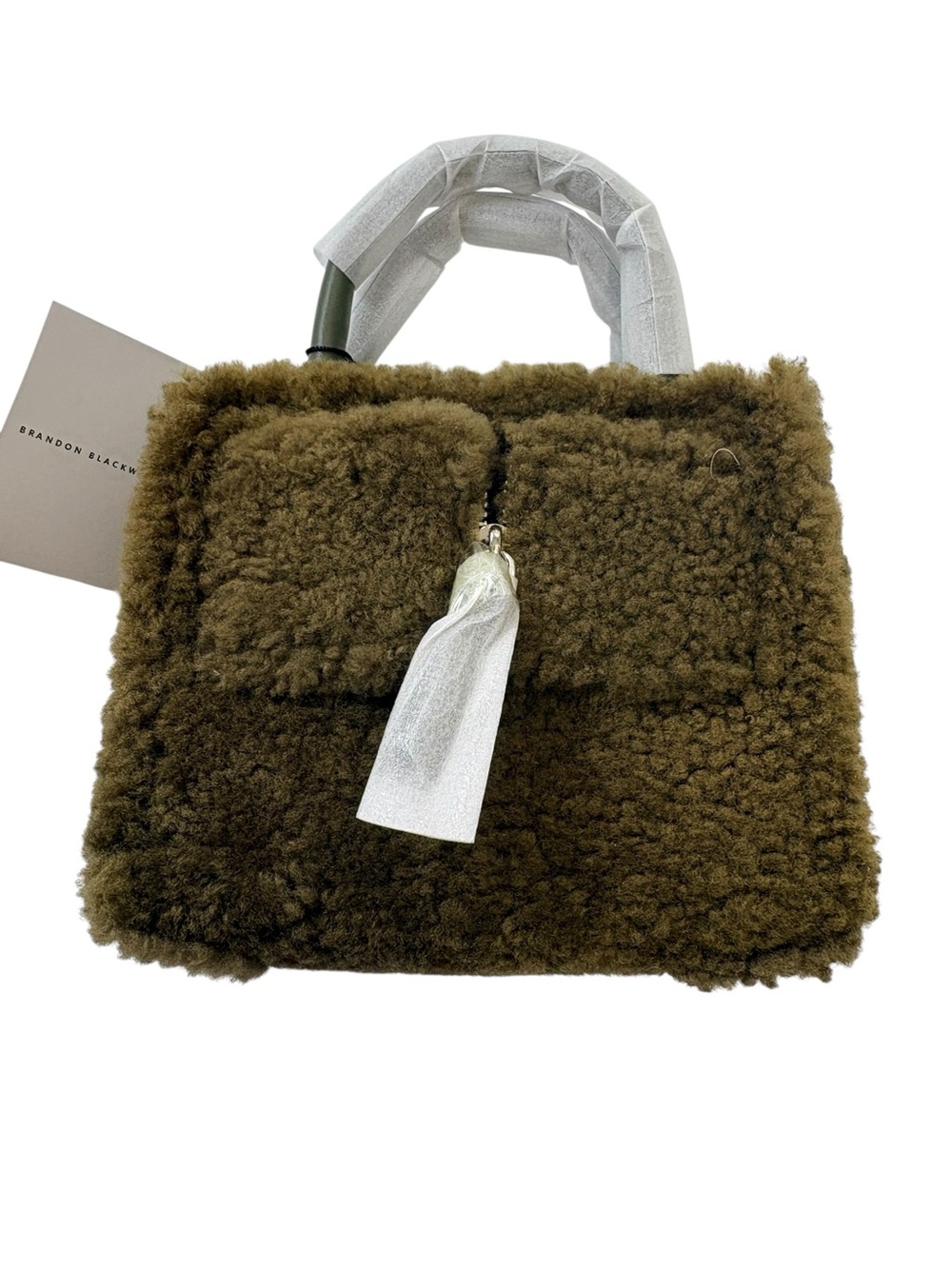 Brandon Blackwood Shearling Kendrick Trunk Bag Olive Green Crossbody Satchel NIB